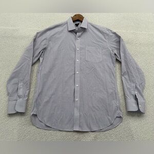 J. Crew Wrinkle Free Men’s Dress Shirt White + Purple Check Size Large 16 - 16.5